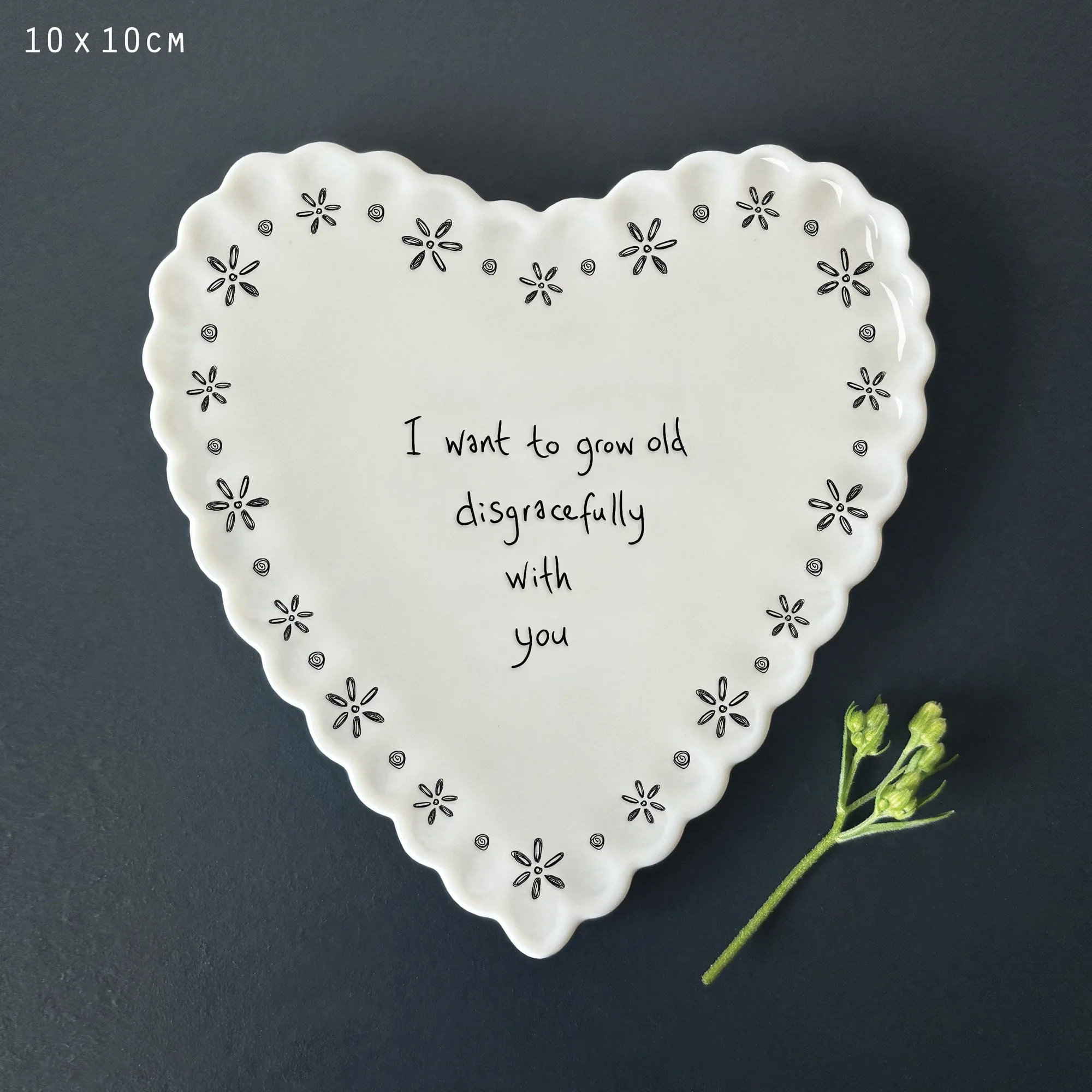 East of India Scallop Heart Coaster - I want to grow old disgracefully