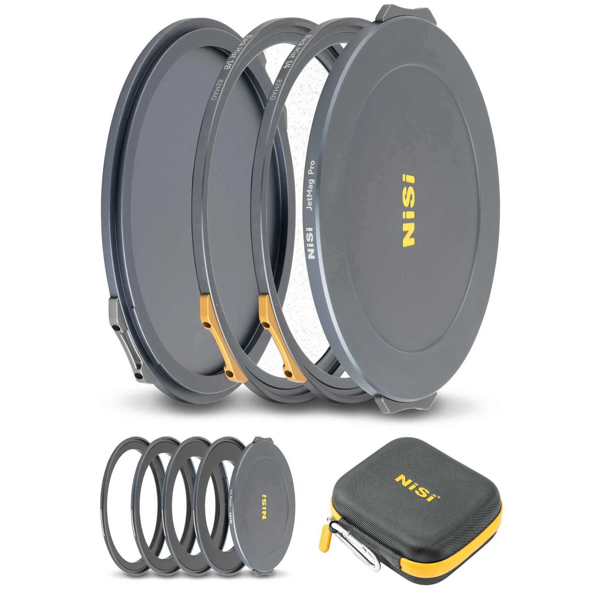 Kit de filtros magnéticos NiSi JetMag Pro Black Mist 82MAG (Black Mist 1/4, Black Mist 1/8, adaptadores de 67mm/72mm/77mm/82mm, dos tapas delanteras, tapa trasera, bolsa de transpo