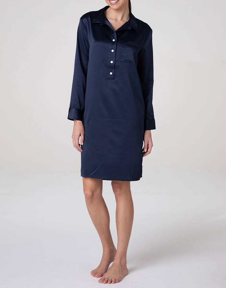 Camicia da Notte Serafino in Satin, blu navy