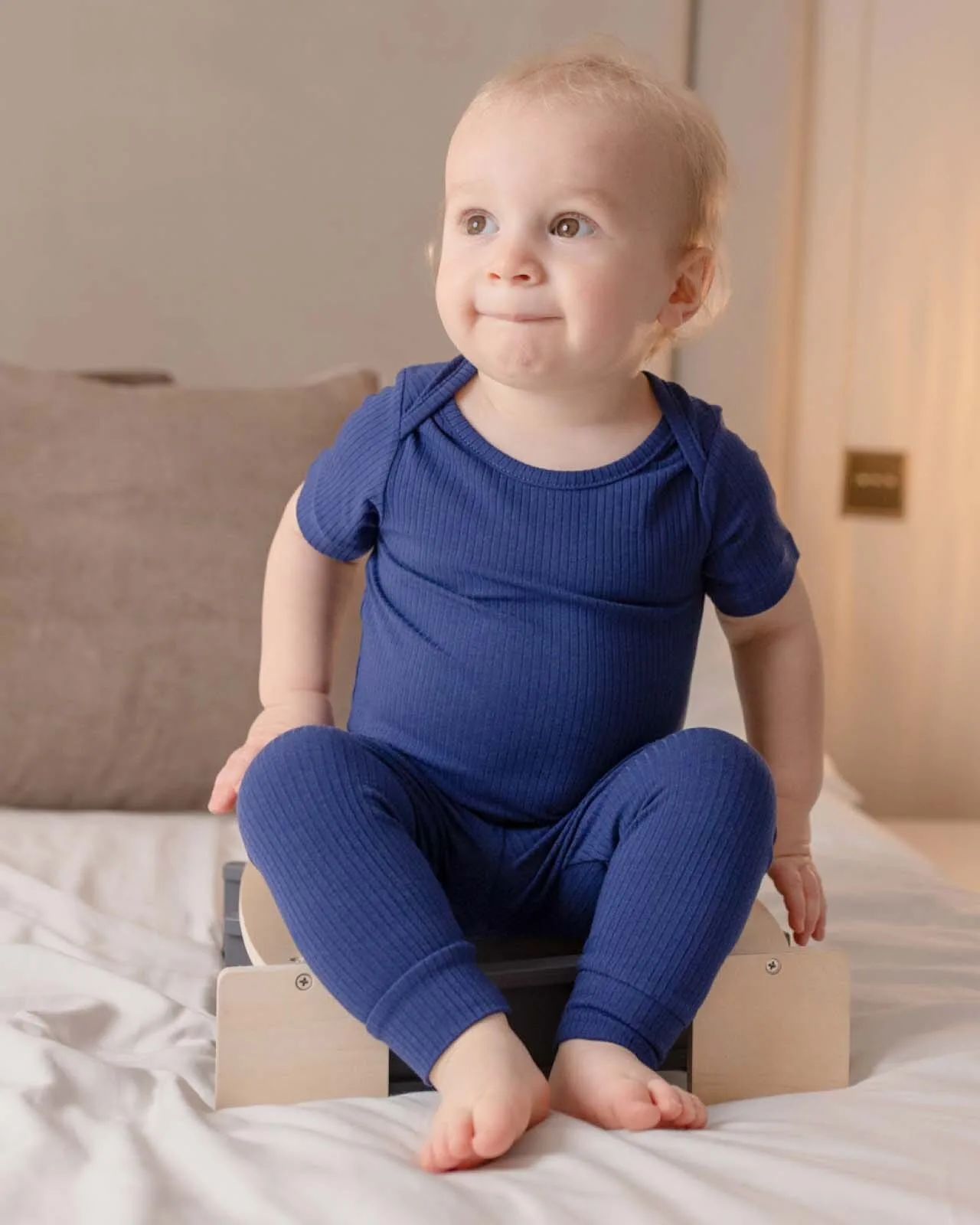 BABYGO® Navy Short Ribbed Bodysuit & Leggings
