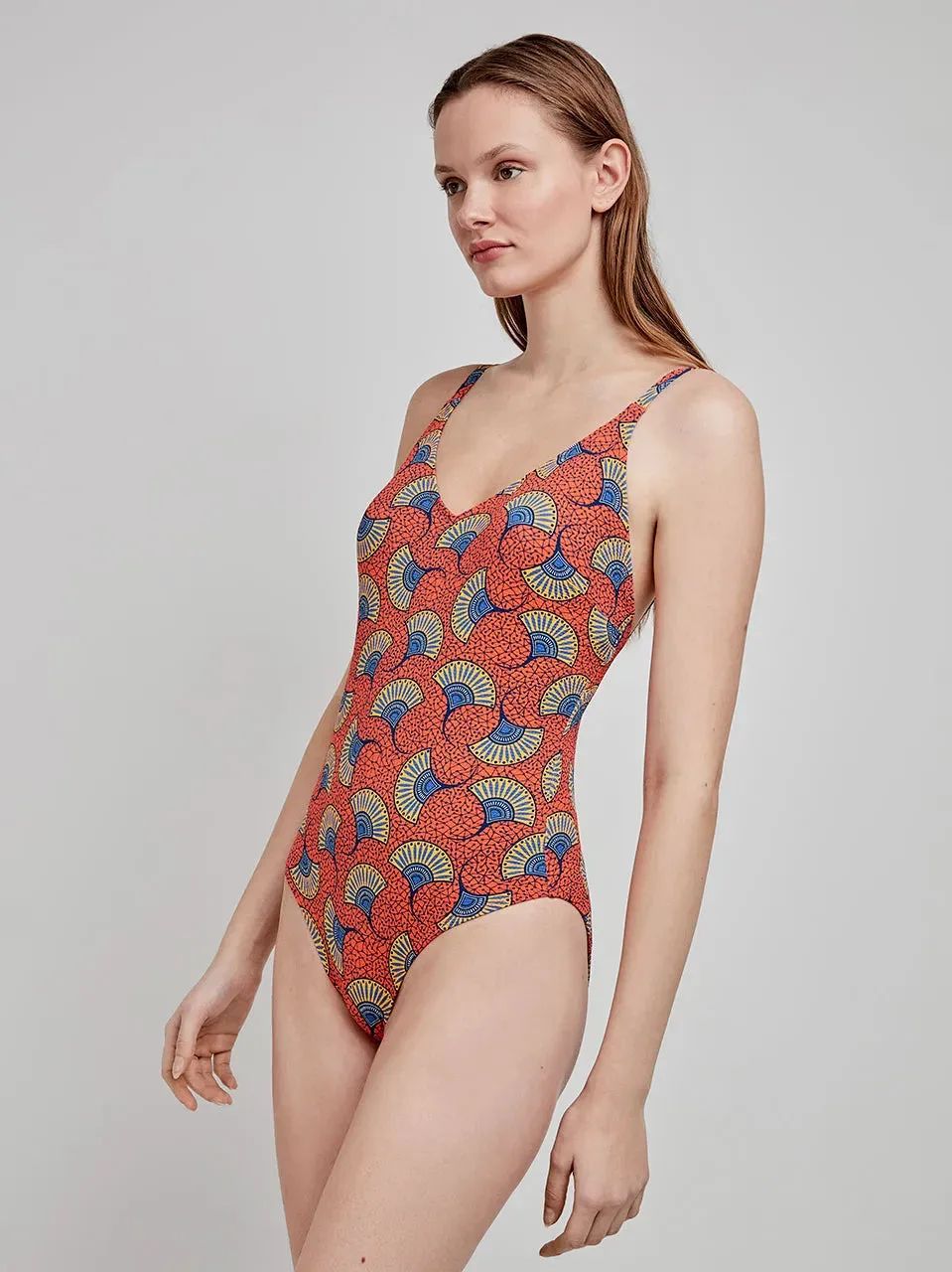Bañador plus size sin aro, con copa fija y estampado tribal