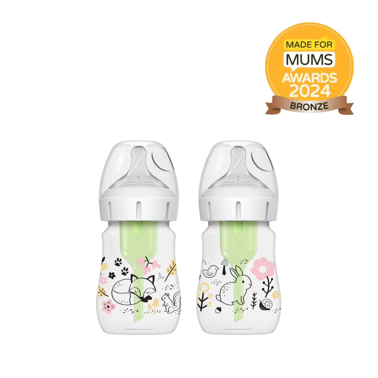 Dr. Brown's Mamadeira Anti-Cólicas Options+ de Pescoço Largo, 5 oz/150 ml, Pack Duplo - Designs