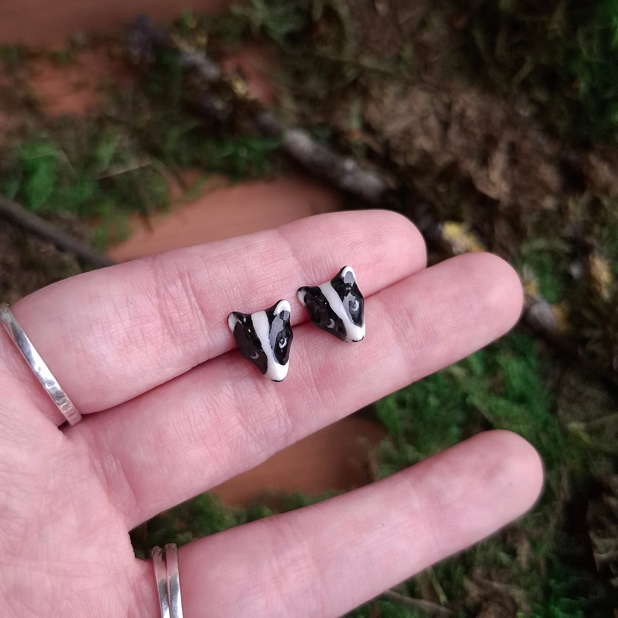 Porcelain Badger Stud Earrings