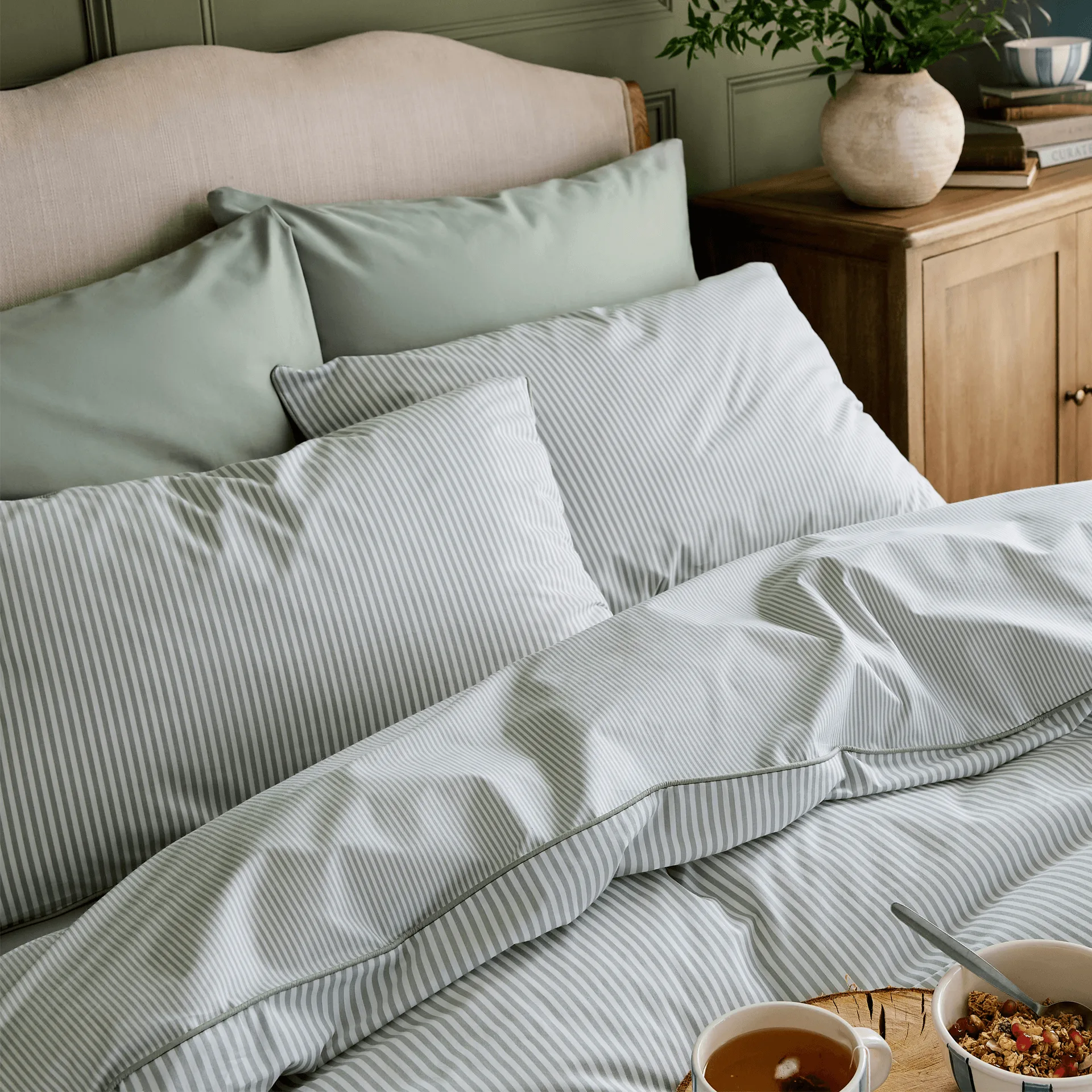 Sage Green Striped Duvet Cover