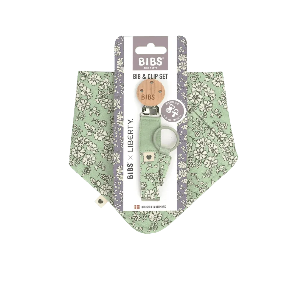 BIBS x LIBERTY Bib & Clip Set Capel - Sage