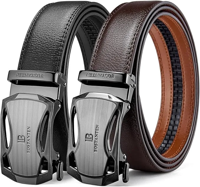 Bostanten Men's Ratchet Belt | Two-Pack Leather Belt