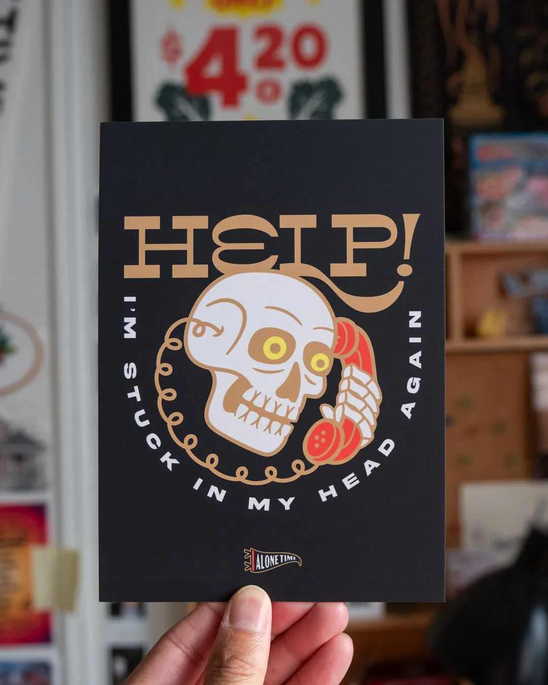 Skull 'Help! I'm stuck in my head again' - 5"x7" Mini Print