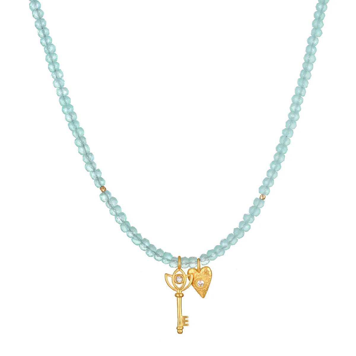 Love Unlocked Chalcedony Beaded Key Heart Necklace