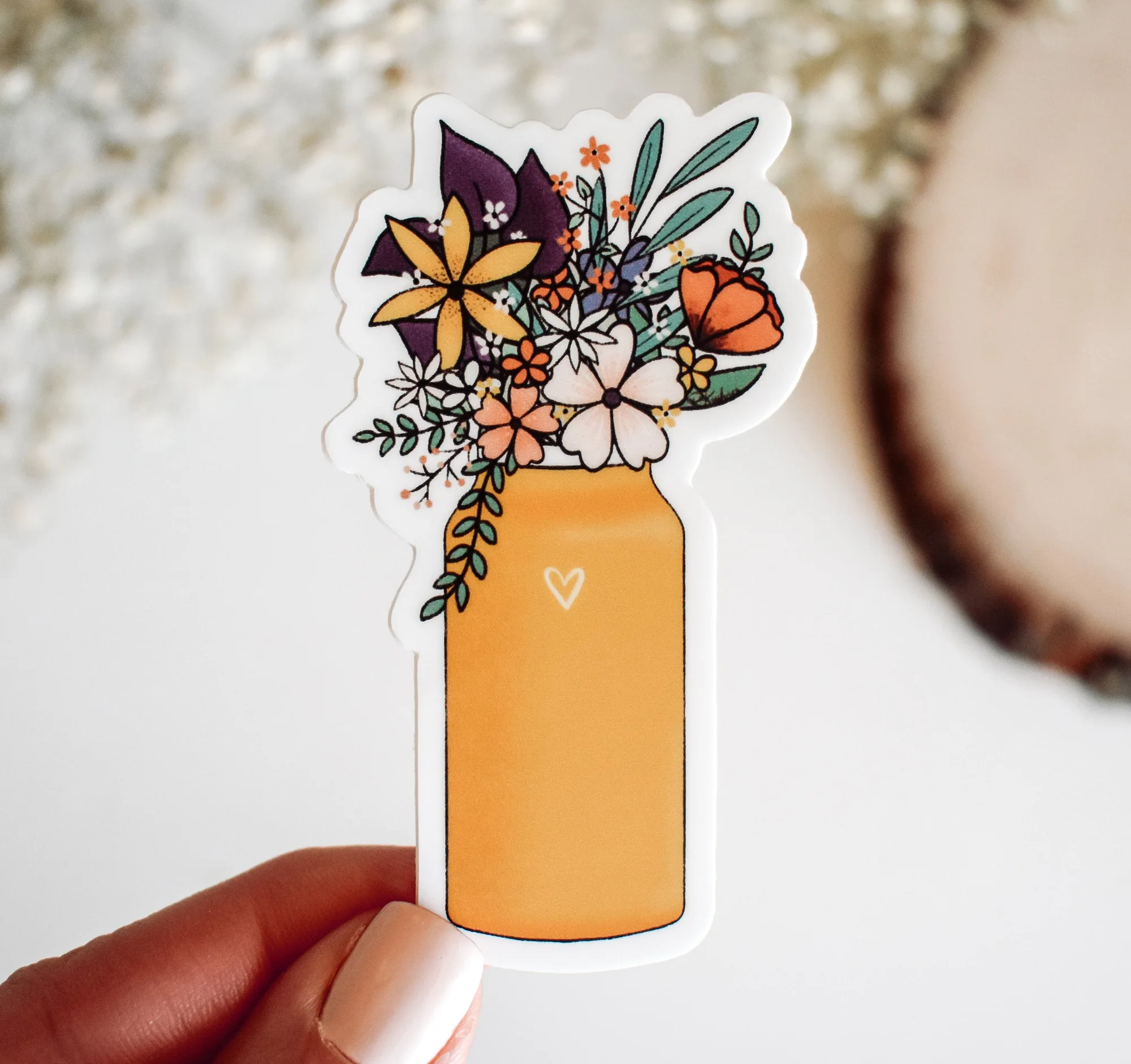 Pegatina de vinilo de botella de agua con flores