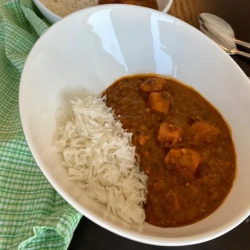 Vegan Sweet Potato Lentil Curry Bowl