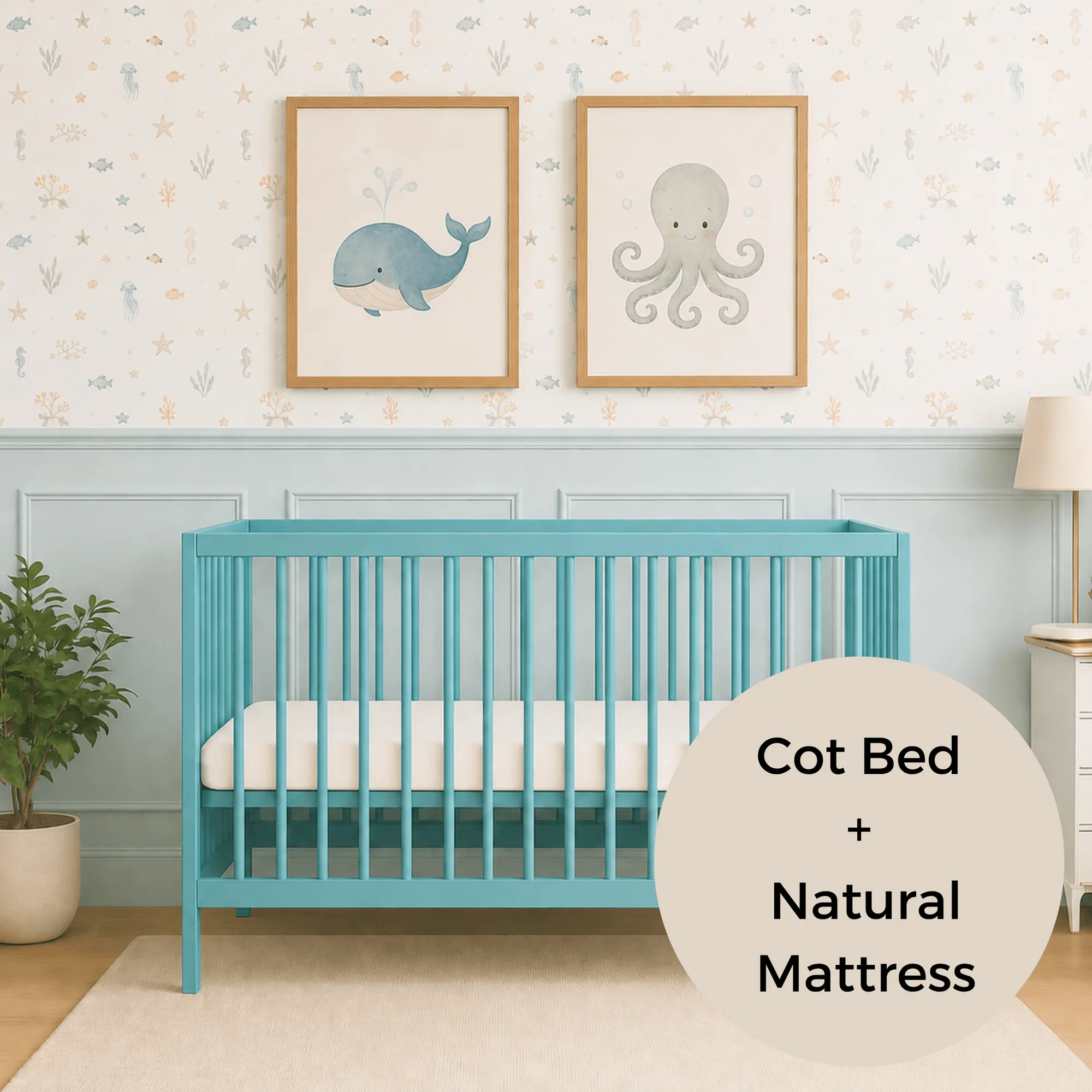 Cuna cama mini con colchón natural - Verde azulado océano (120x60)