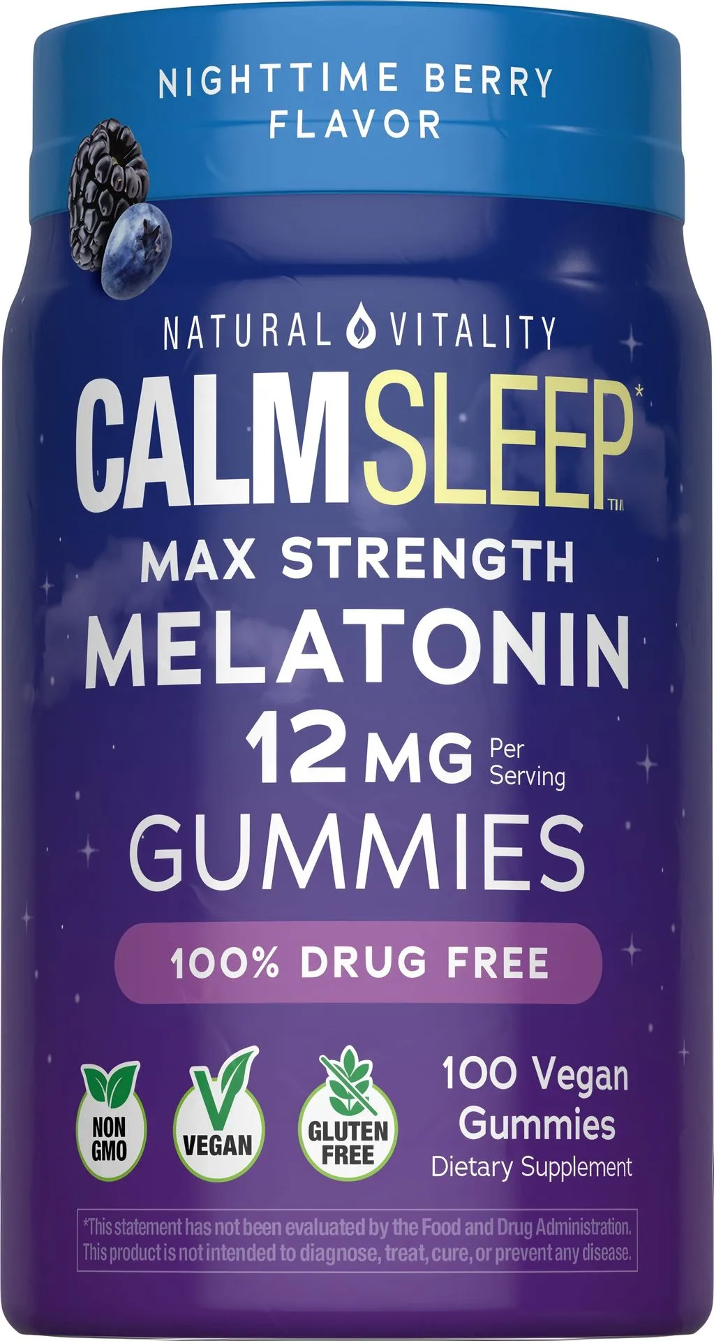 CALM Sleep Melatonin 12 mg Nighttime Berry Flavor, 100 Tasty Vegan Gummies