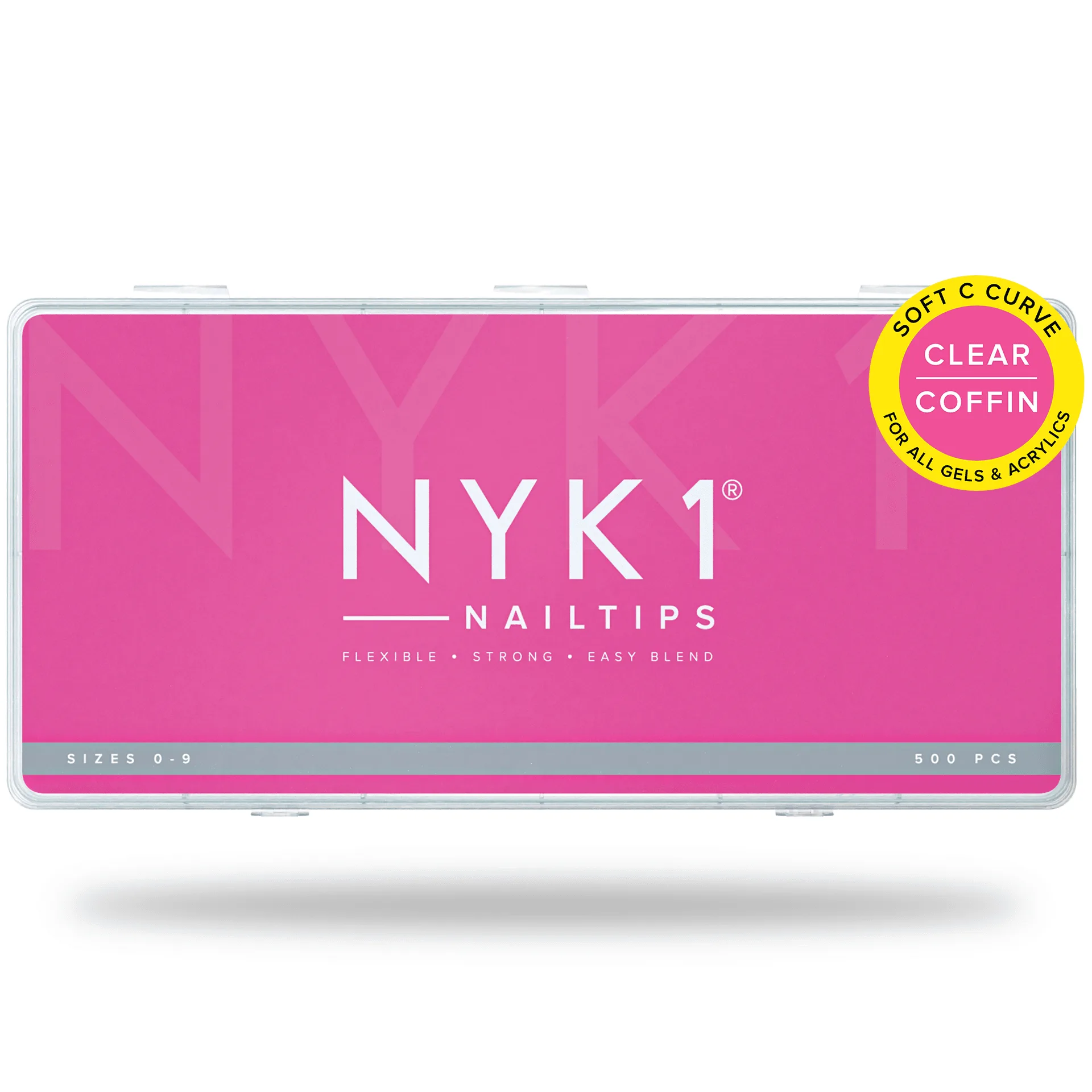 NYK1 투명 네일 팁 - 코핀 쉐입 (500개입, 10사이즈) 롱래스팅, 쉬운 블렌딩 & 유연한 네일 팁