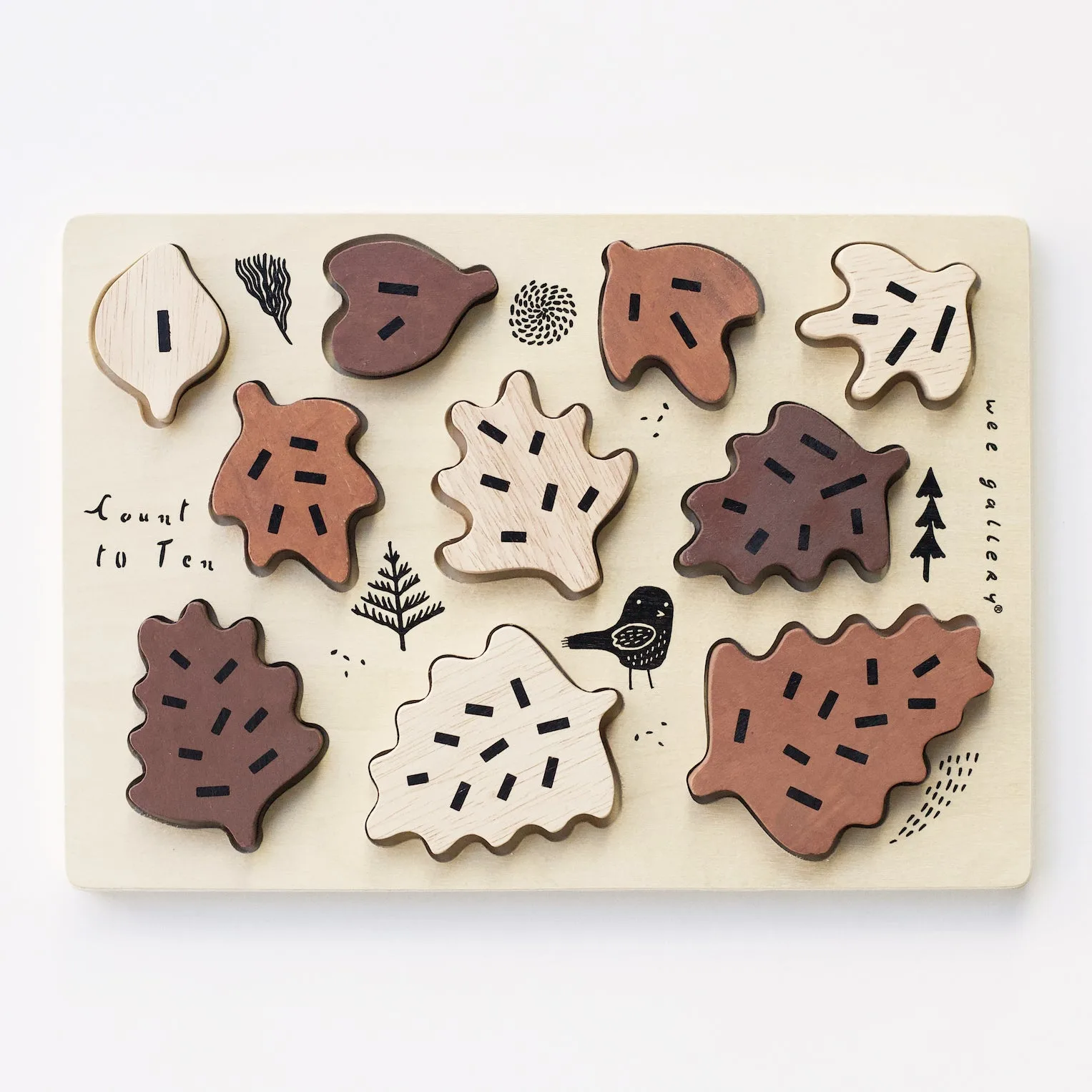 Puzzle vassoio in legno - Conta fino a 10 Foglie