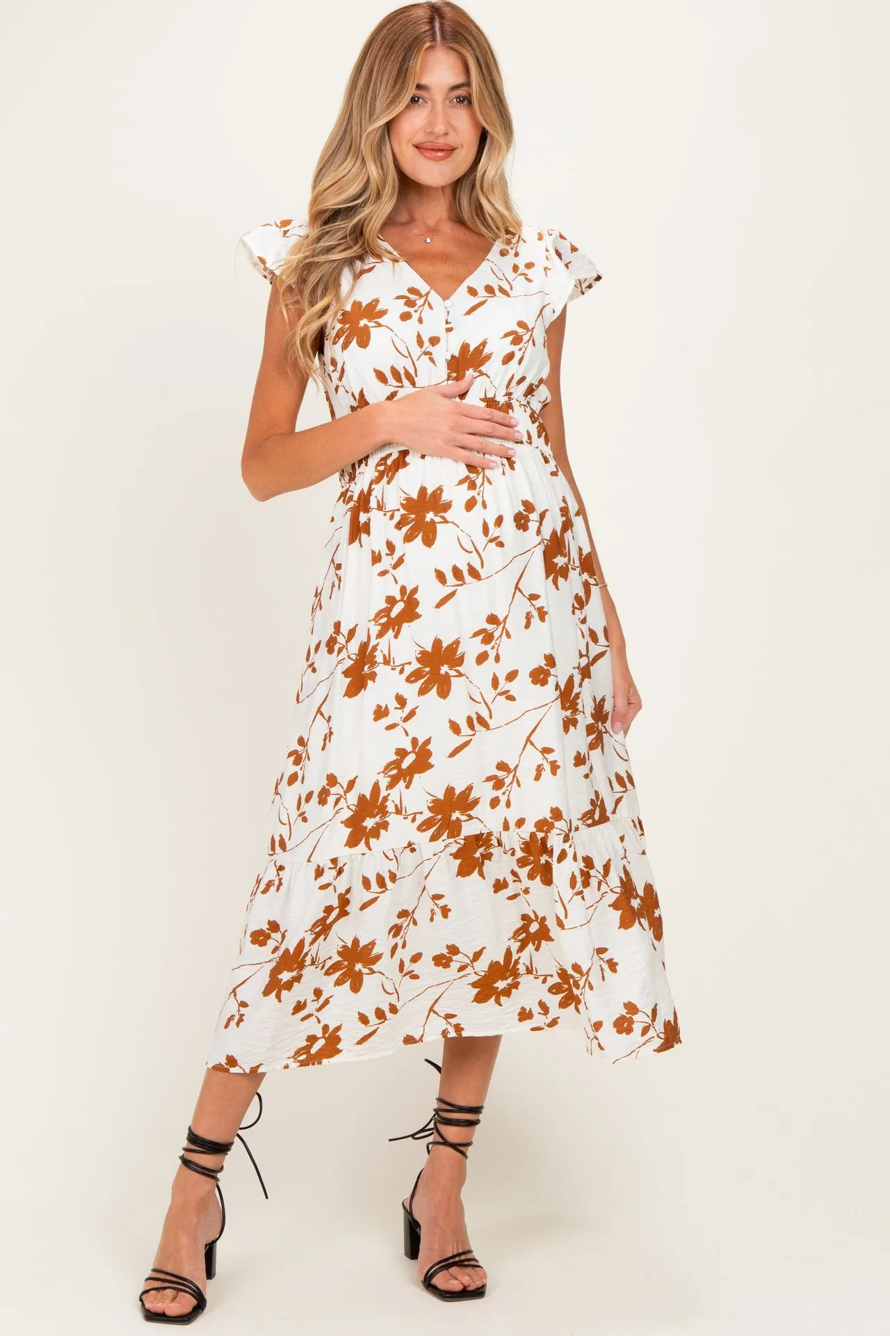 Brown Floral Maternity Midi Dress Review: Everyday Comfort Meets Effortless Style