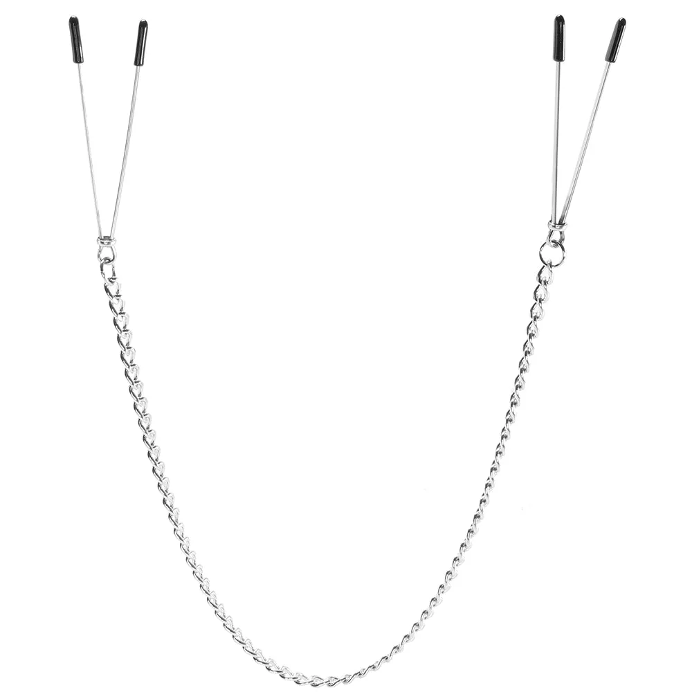 Lux Fetish Adjustable Tweezer Nipple Clips with Chain
