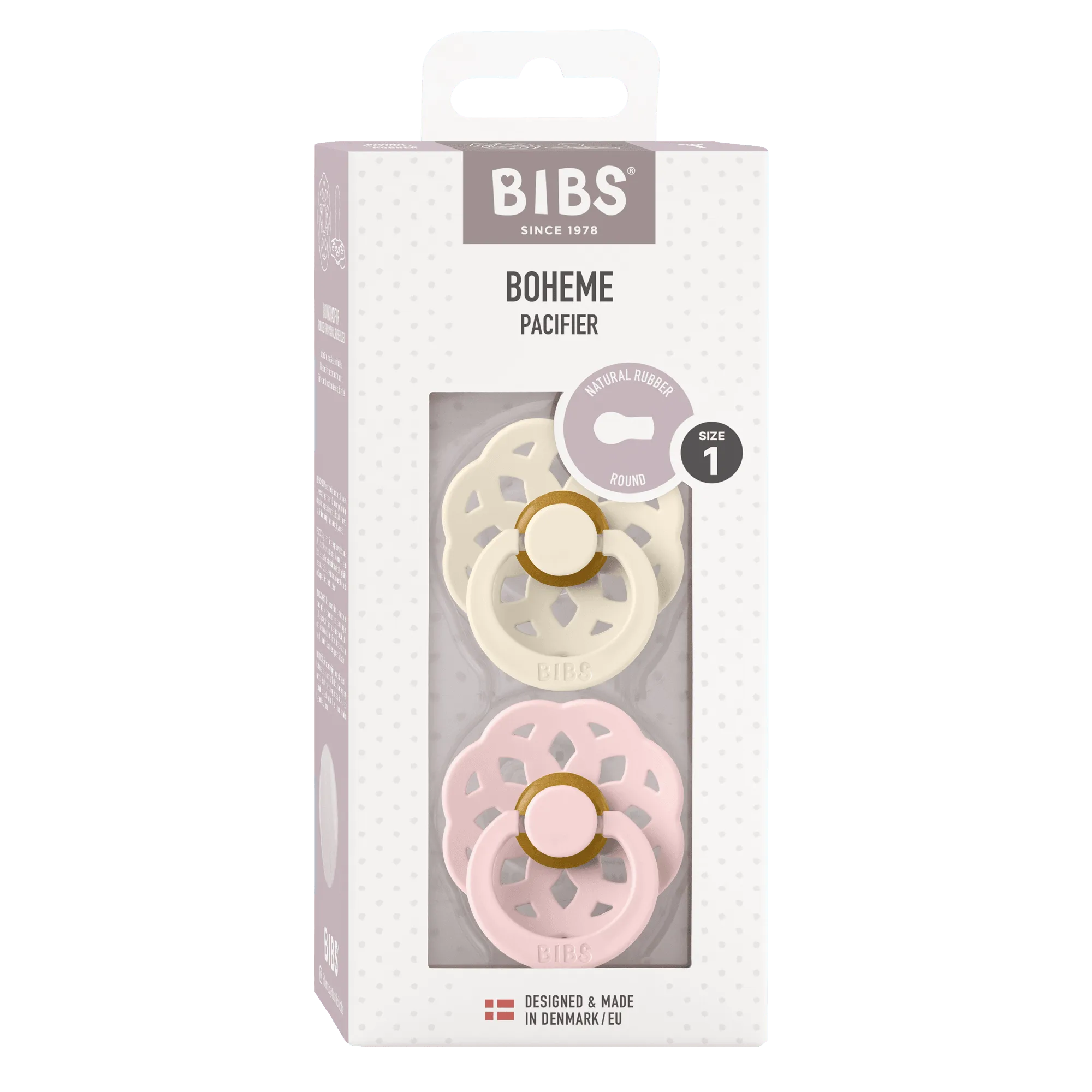 BIBS Boheme Runde Latex-Schnuller Größe 1 – Elfenbein & Rosé (2er-Pack)