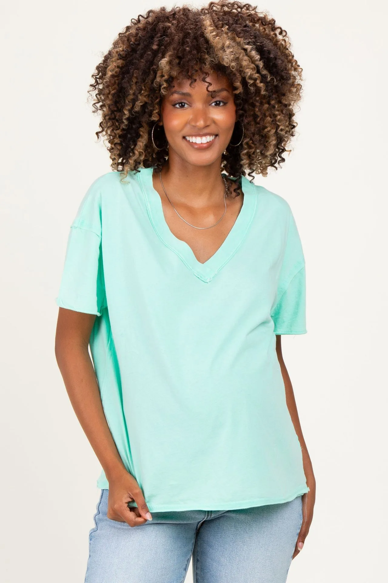 Mint Washed V-Neck Oversized Maternity Tee