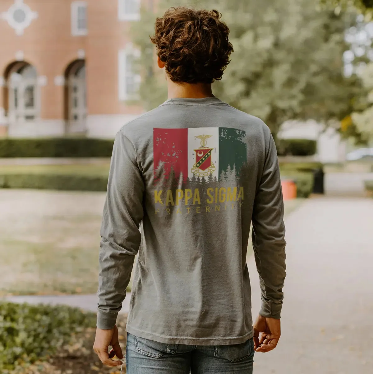 Kappa Sig Gray Flag Long Sleeve Pocket Tee