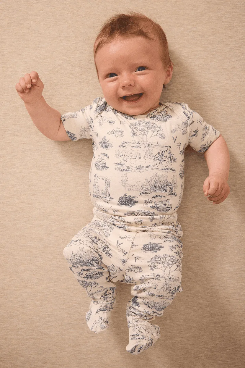 Bleu Toile Short-Sleeve Baby Sleep Set
