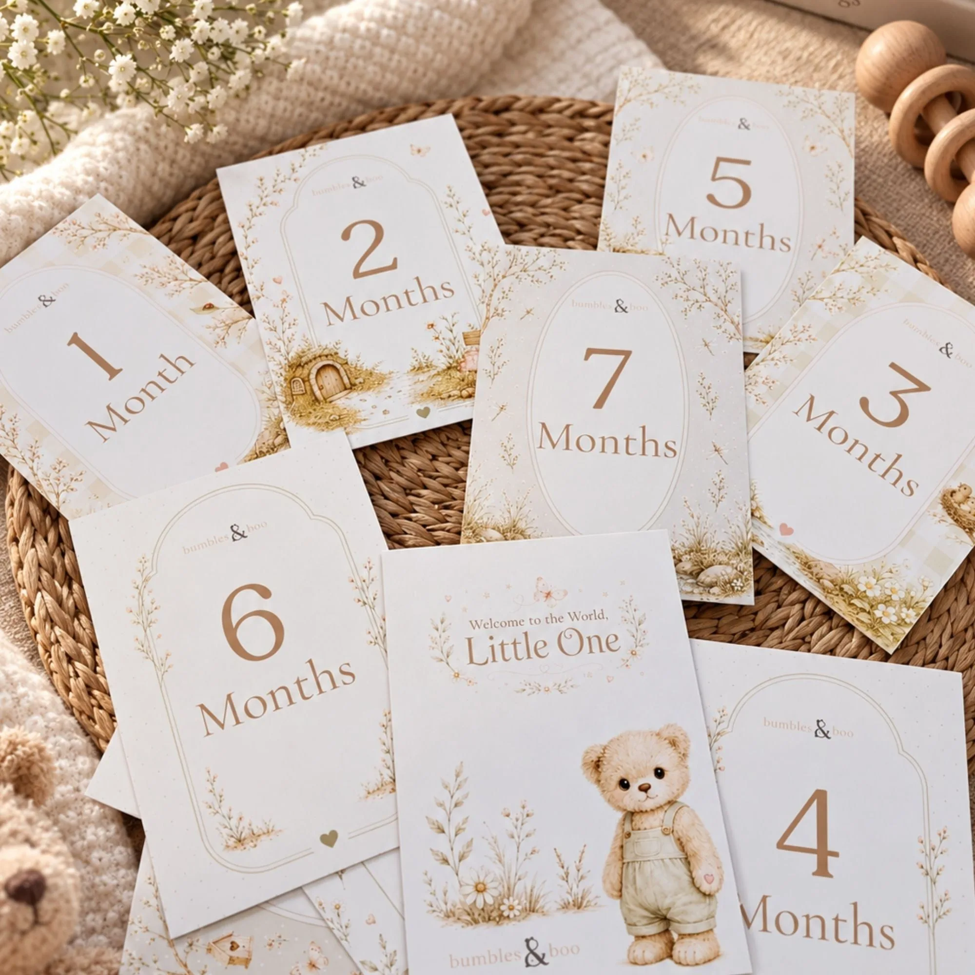 Beautifully Illustrated New Baby Milestone Cards