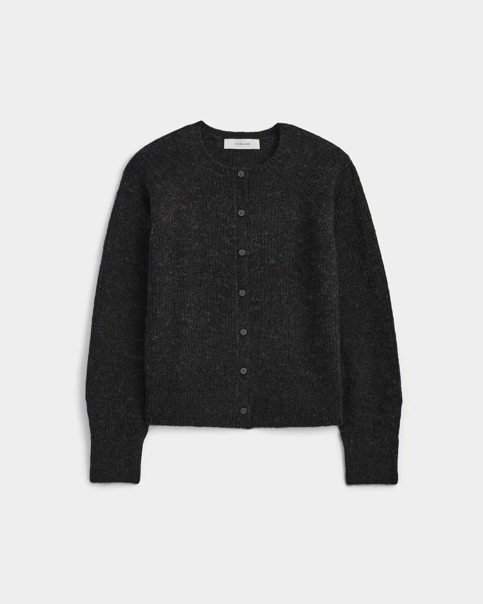 Ribbed Cropped Cardigan in Alpaca | Heathered Black