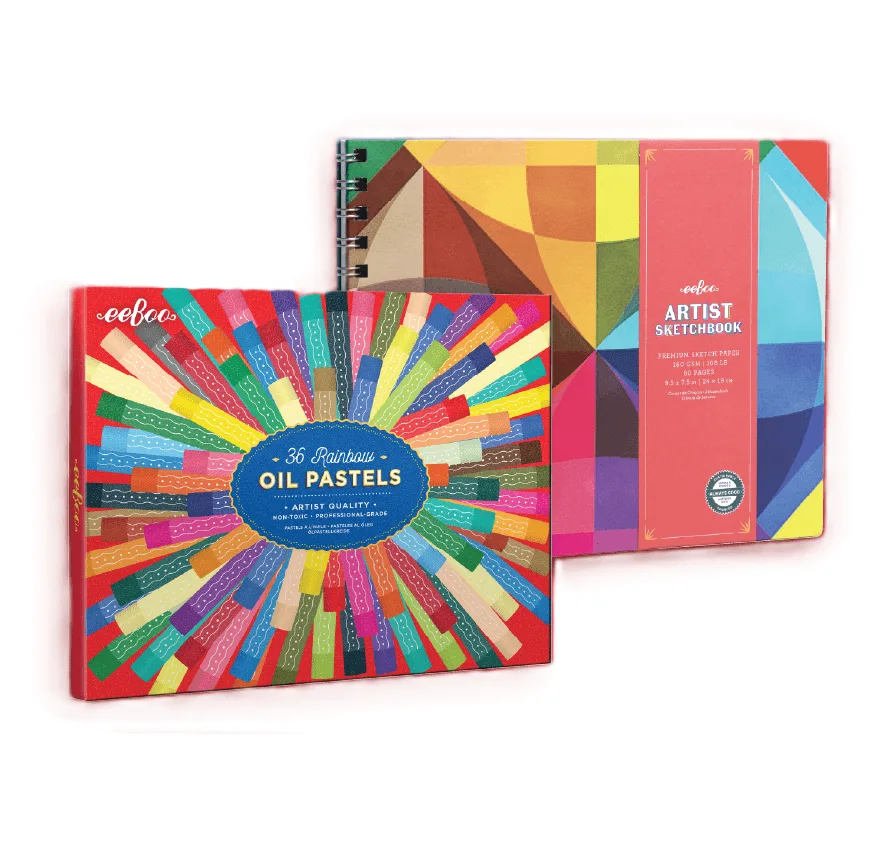Rainbow Oil Pastels & Artist Sketchbook Bundle