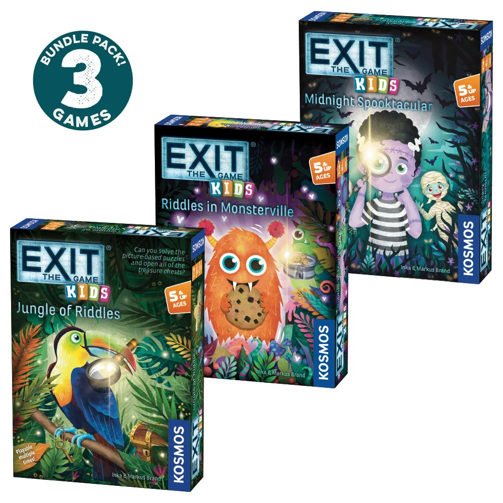Pack triple EXIT Game Kids - EXIT: Kids - La jungle des énigmes | EXIT: Kids - Énigmes à Monsterville | EXIT: Kids - Nuit de l'épouvante