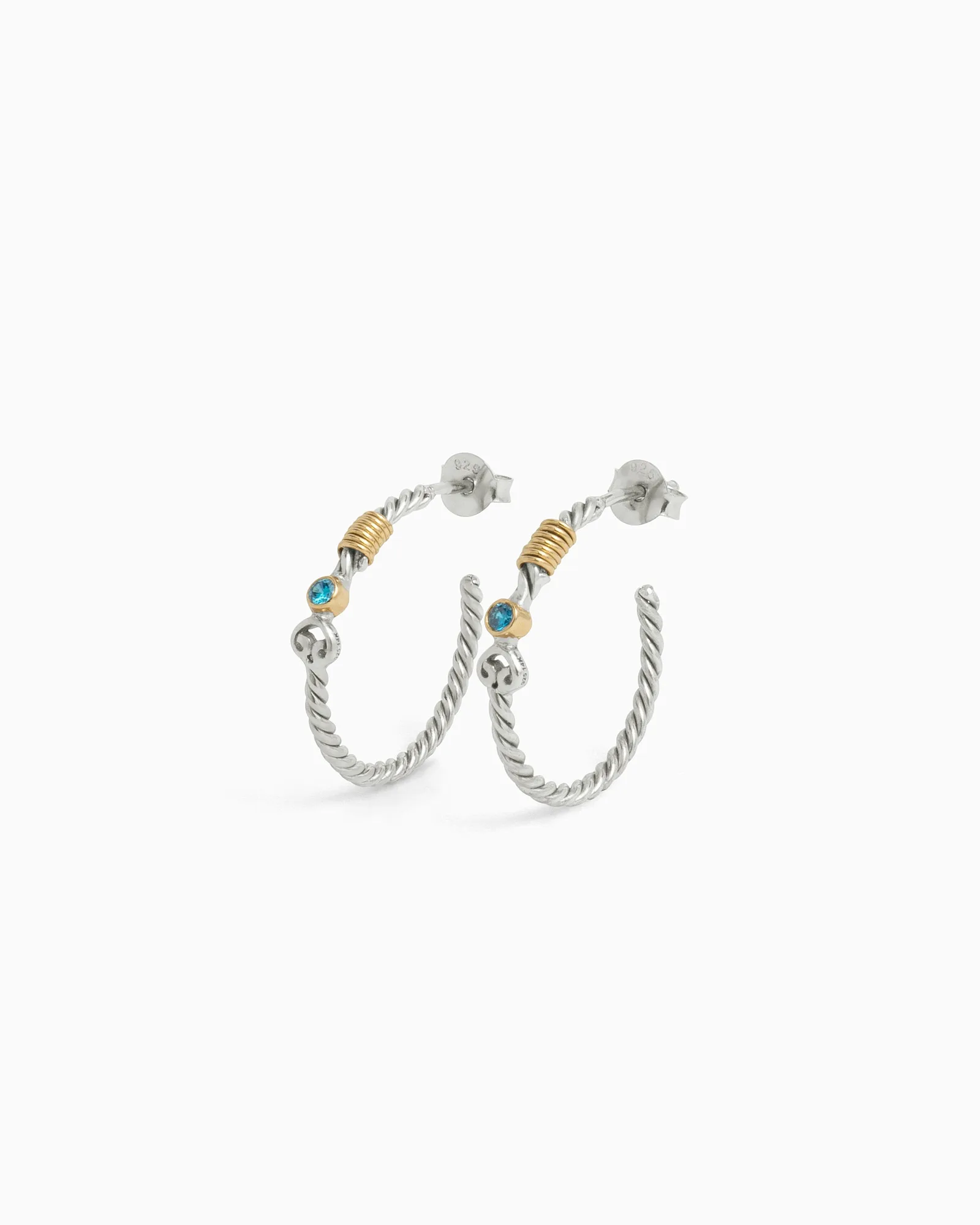 Twisted Hoops with Stone - Blue Zircon