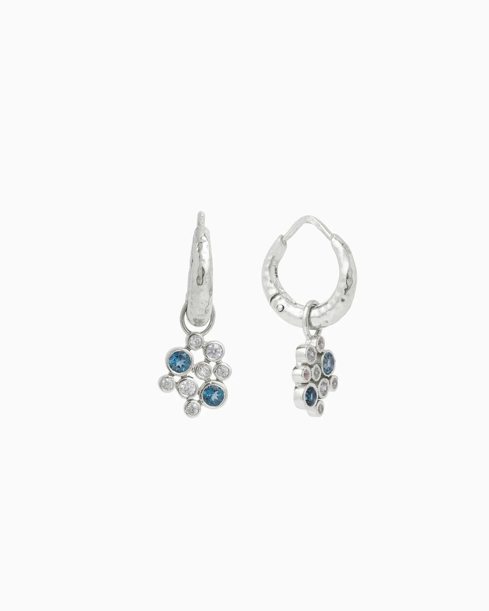 Huggie Earring with Gemstone Bubble Drop - London Blue Topaz/White Zircon