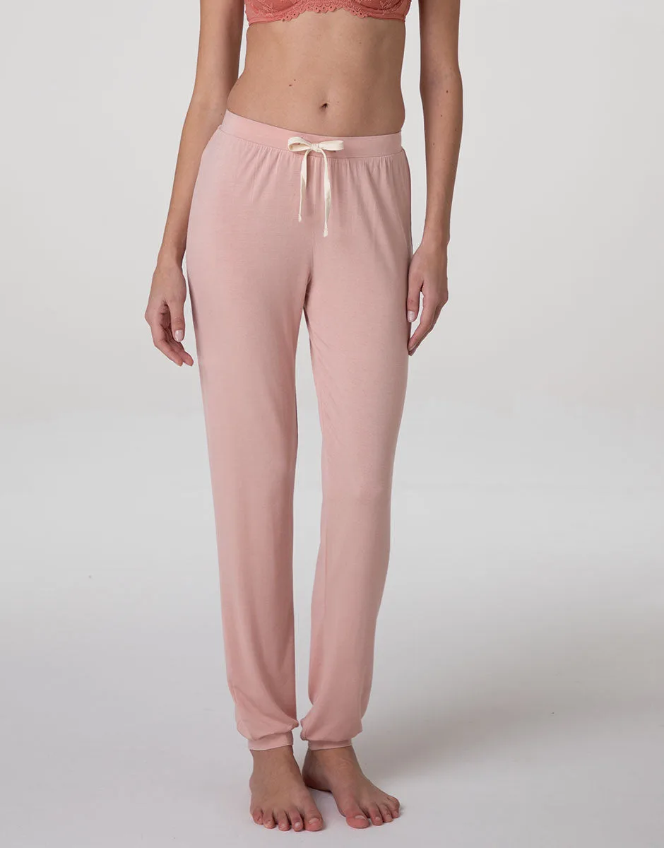 Pantaloni Lunghi con Polsino in Viscosa Elasticizzata, rosa blush
