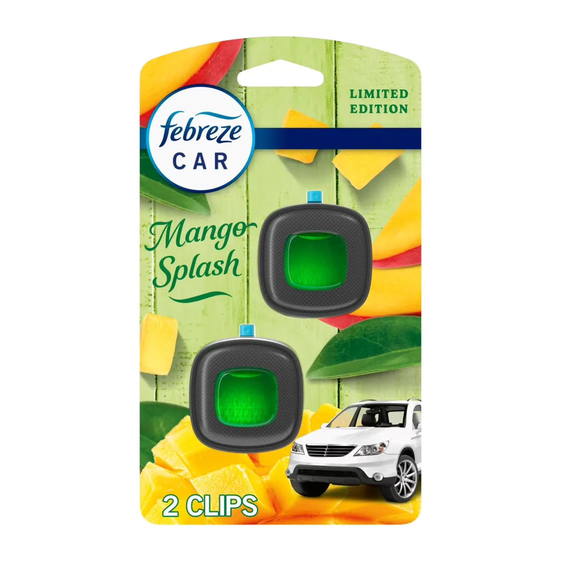 Ambientador para automóvil Febreze, Clip para ventilación antiolores, aroma a mango, 2 unidades