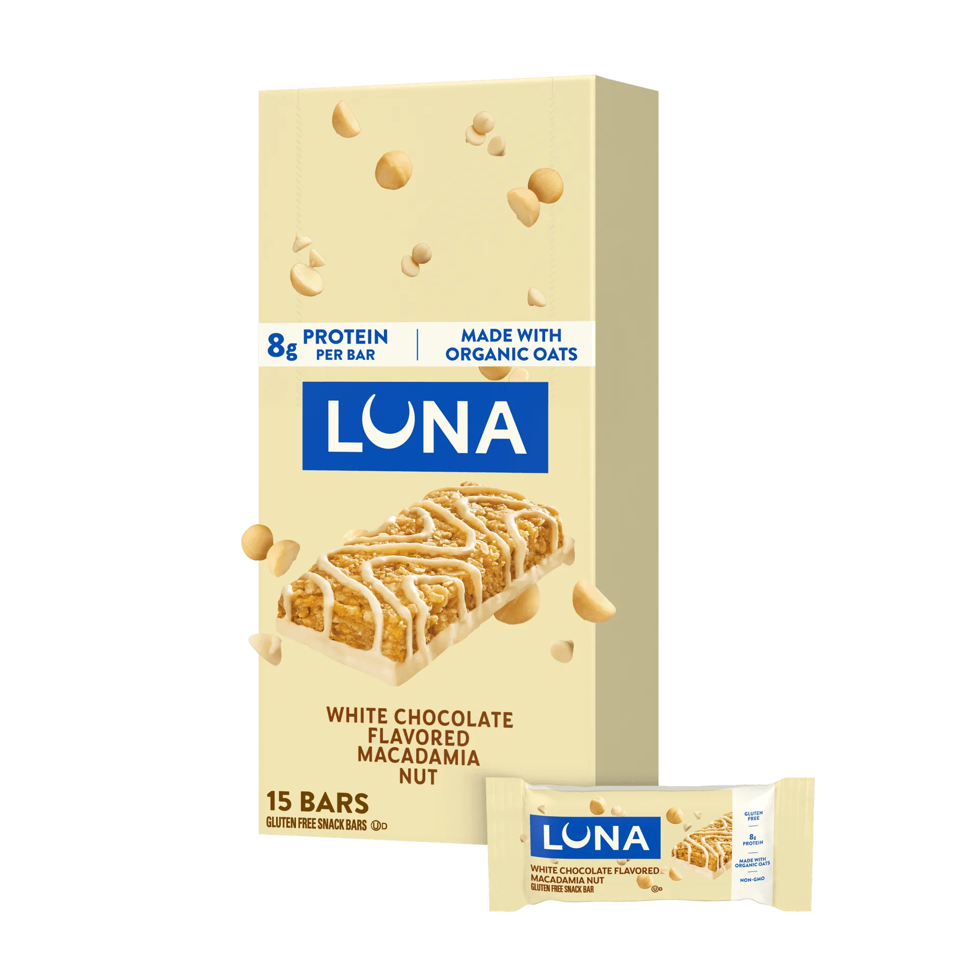 LUNA Bar White Chocolate Macadamia Flavor Gluten Free Snack Bar, Non-GMO Protein Bar