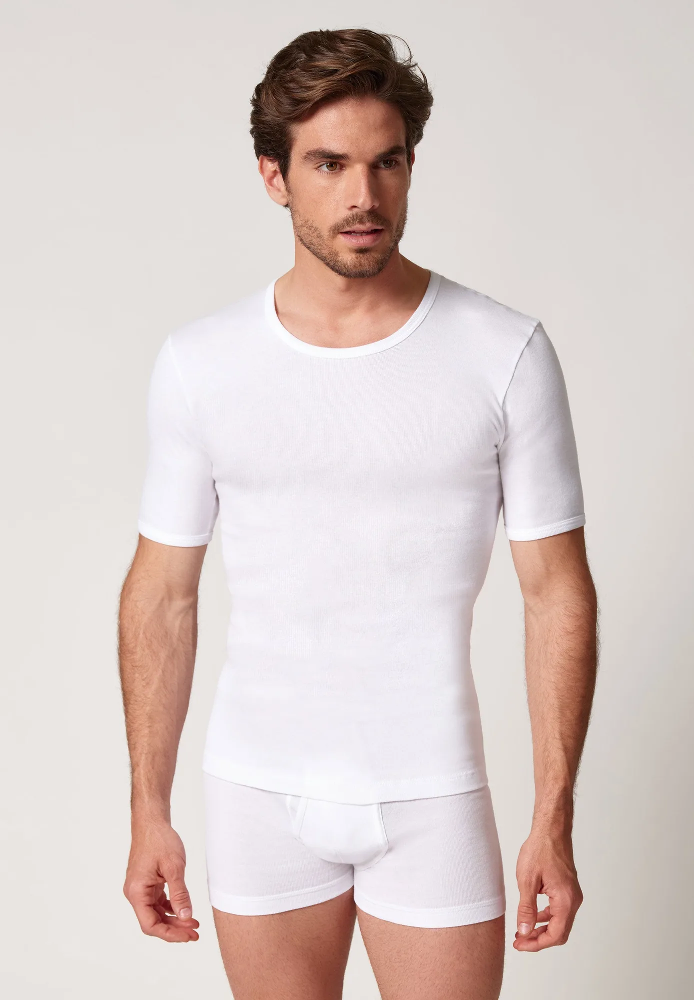Camisa de algodón de canalé fino de manga corta | white 112146-010500