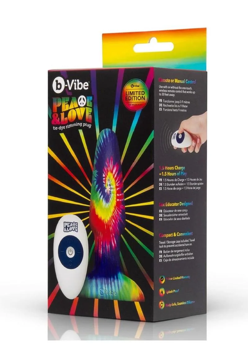 b-Vibe Peace and Love Rechargeable Silicone Rimming Plug with Remote Control - Tie-Dye