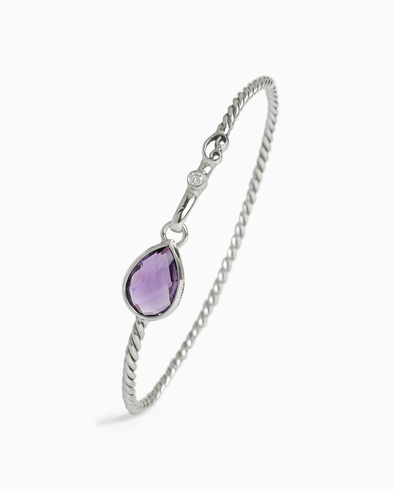 Bracelet Hook torsadé avec pierre Dewdrop - Améthyste/Diamant