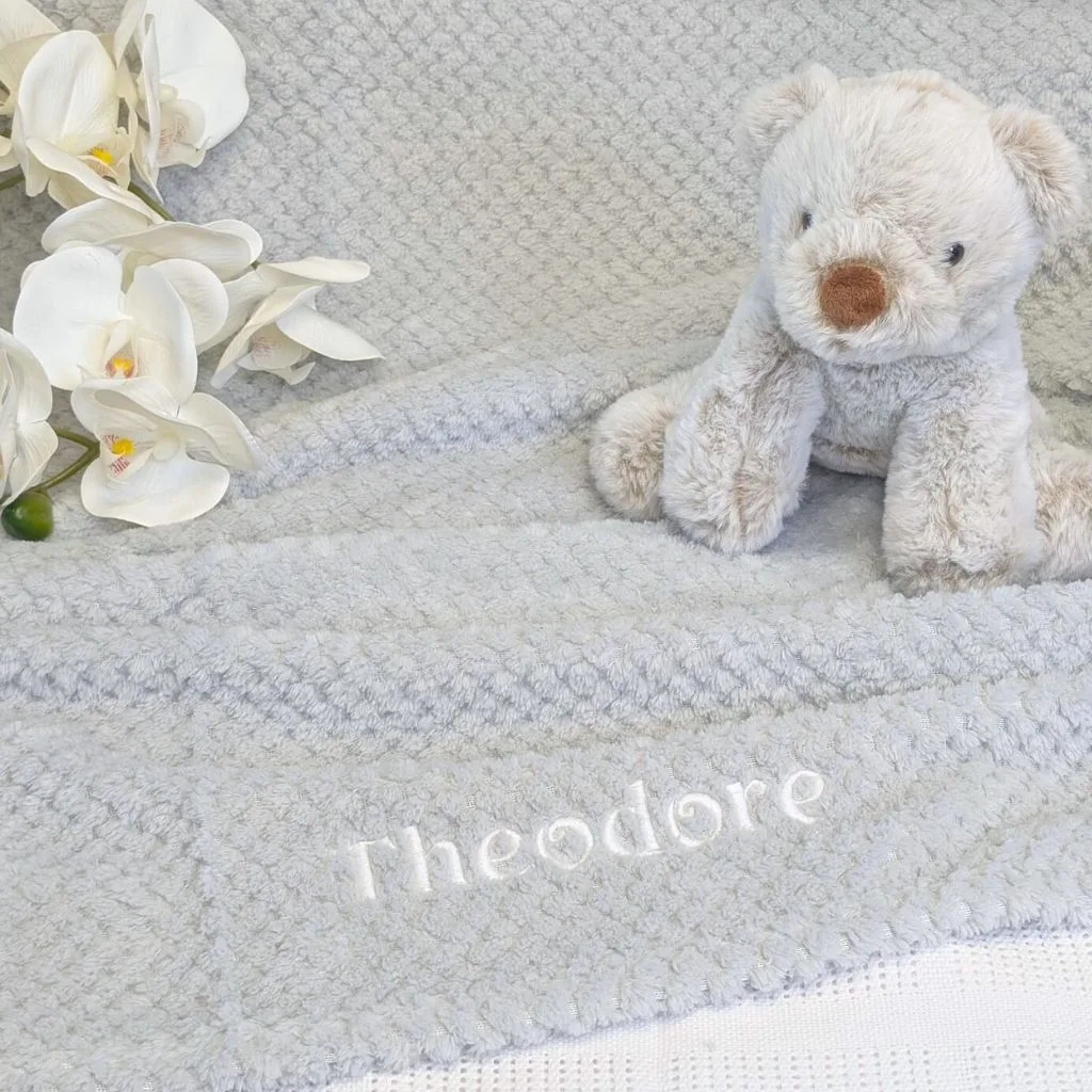 Personalised Soft Waffle Baby Blanket In Grey