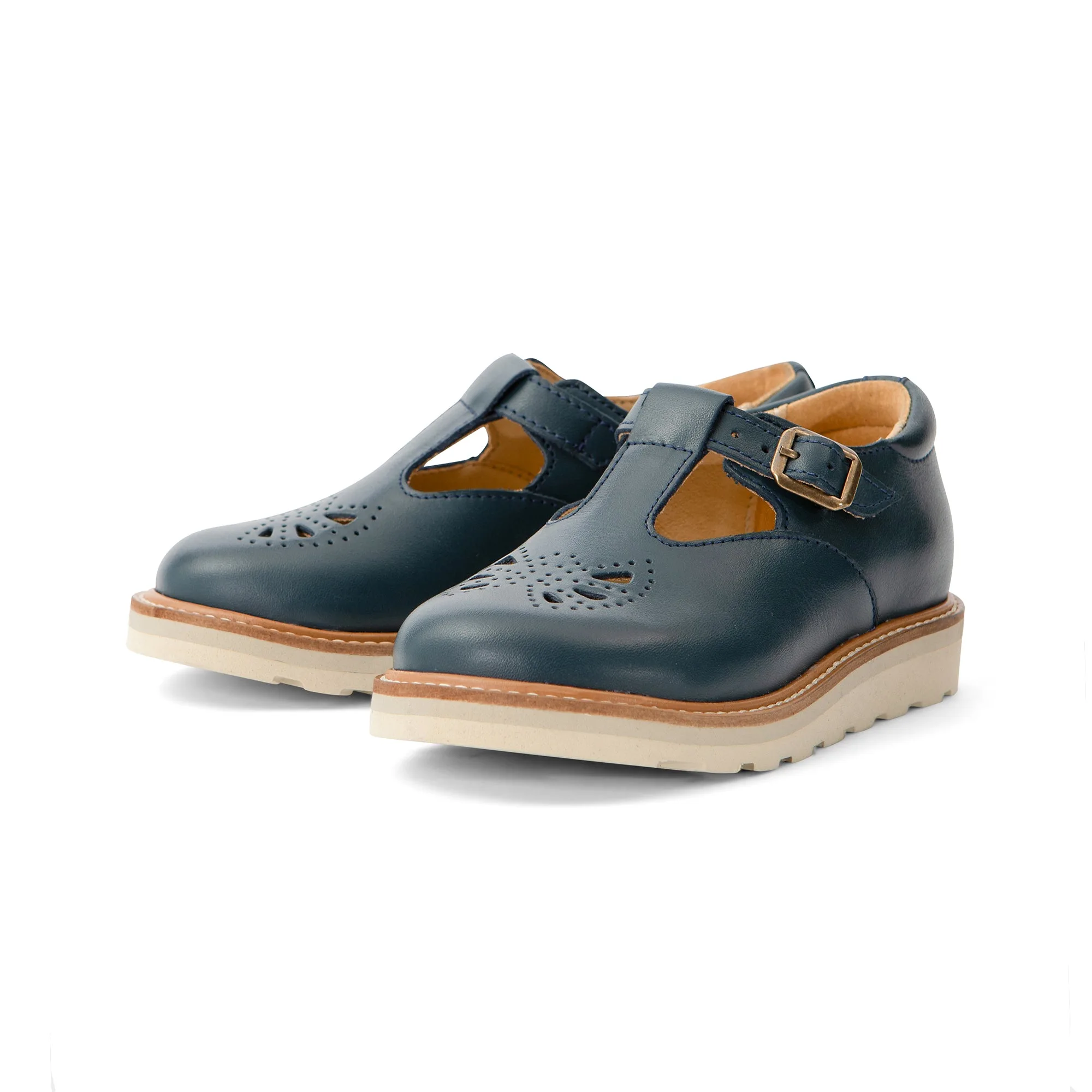 Zapato infantil Rosie T-Bar - Piel azul marino