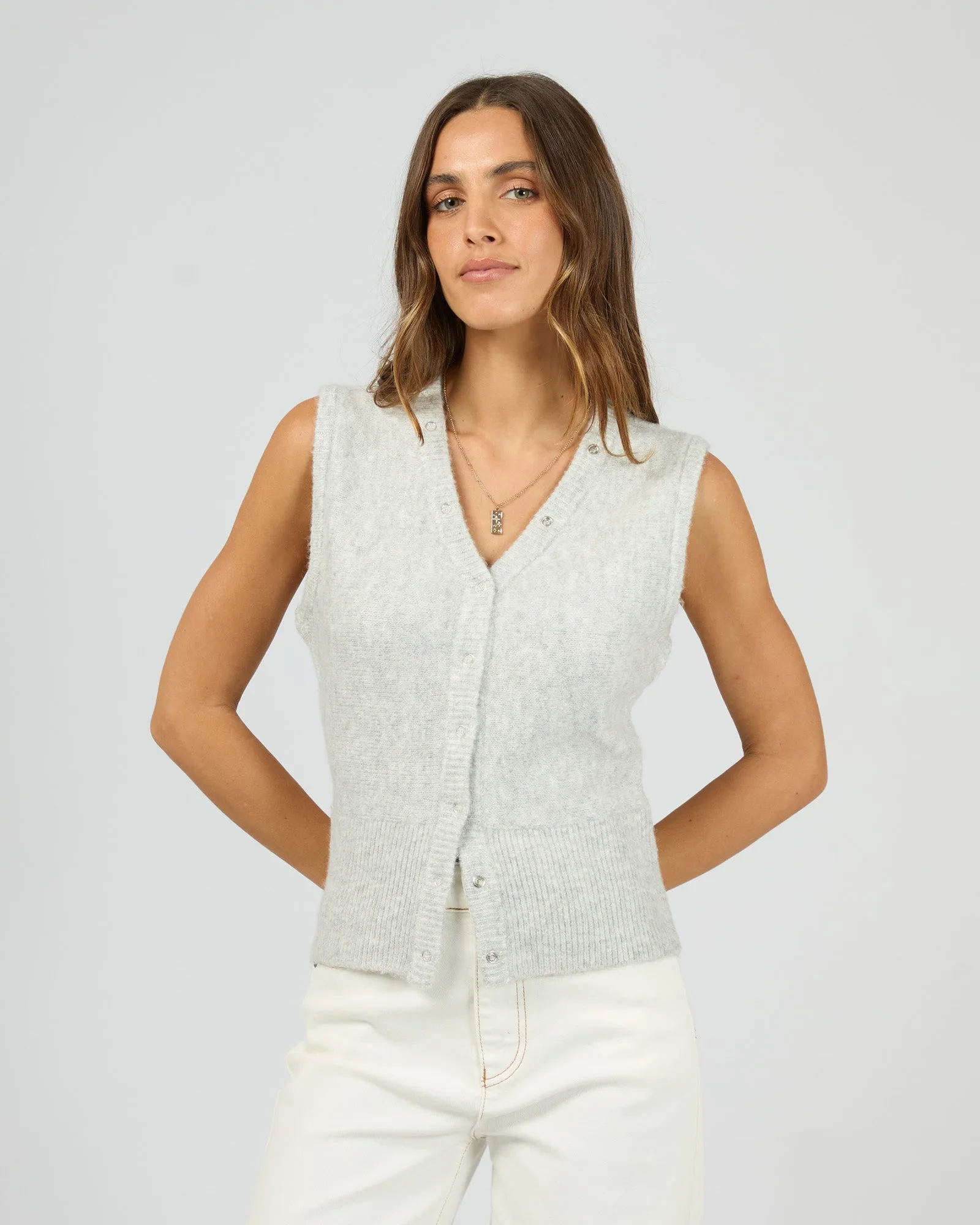 Nelly Knit Vest Snow Marle