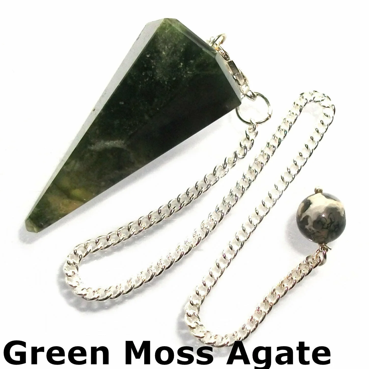 Pendule de radiesthésie en pierre gemme agate mousse facettée