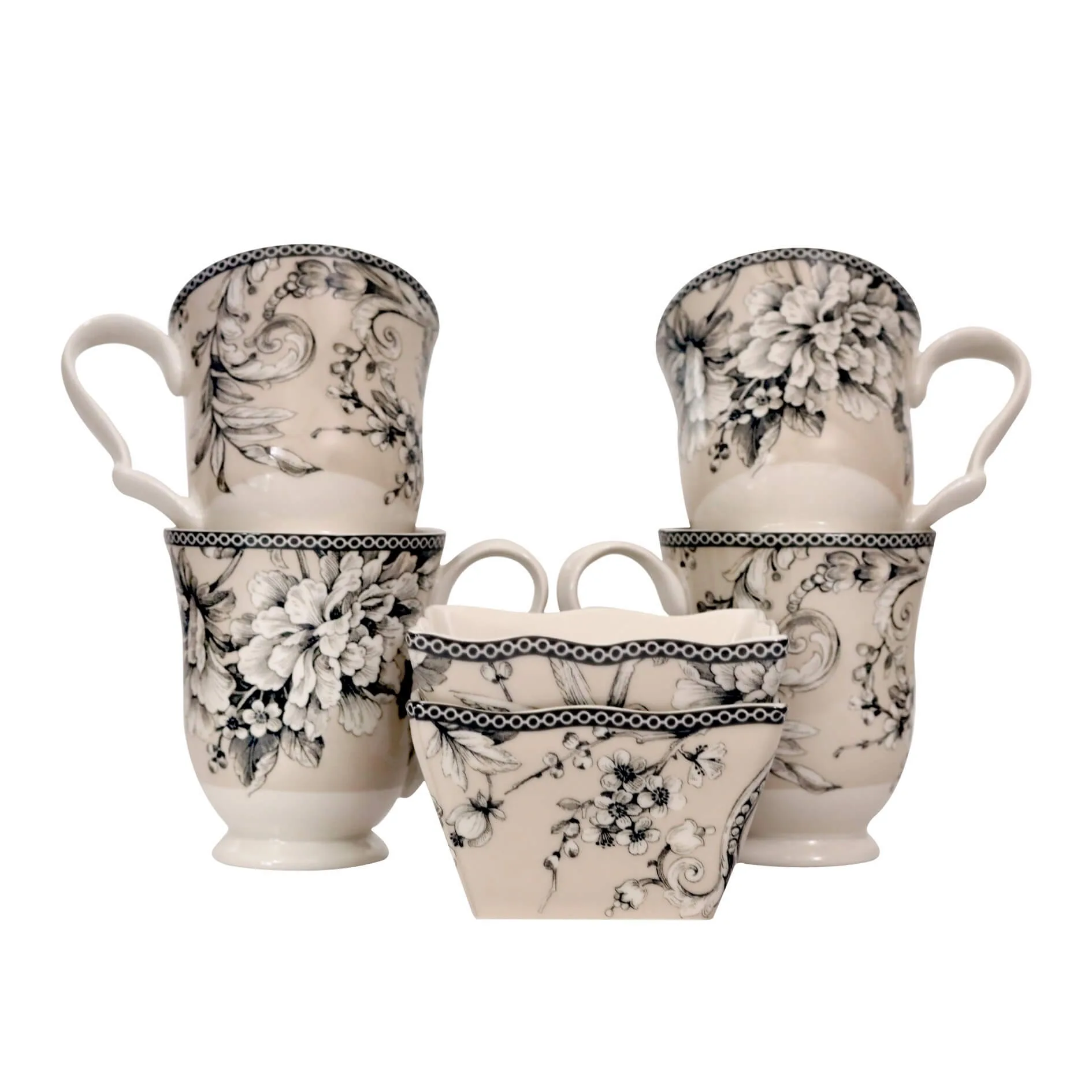 Adelaide Antique White vs. Vintage Floral Mug Set