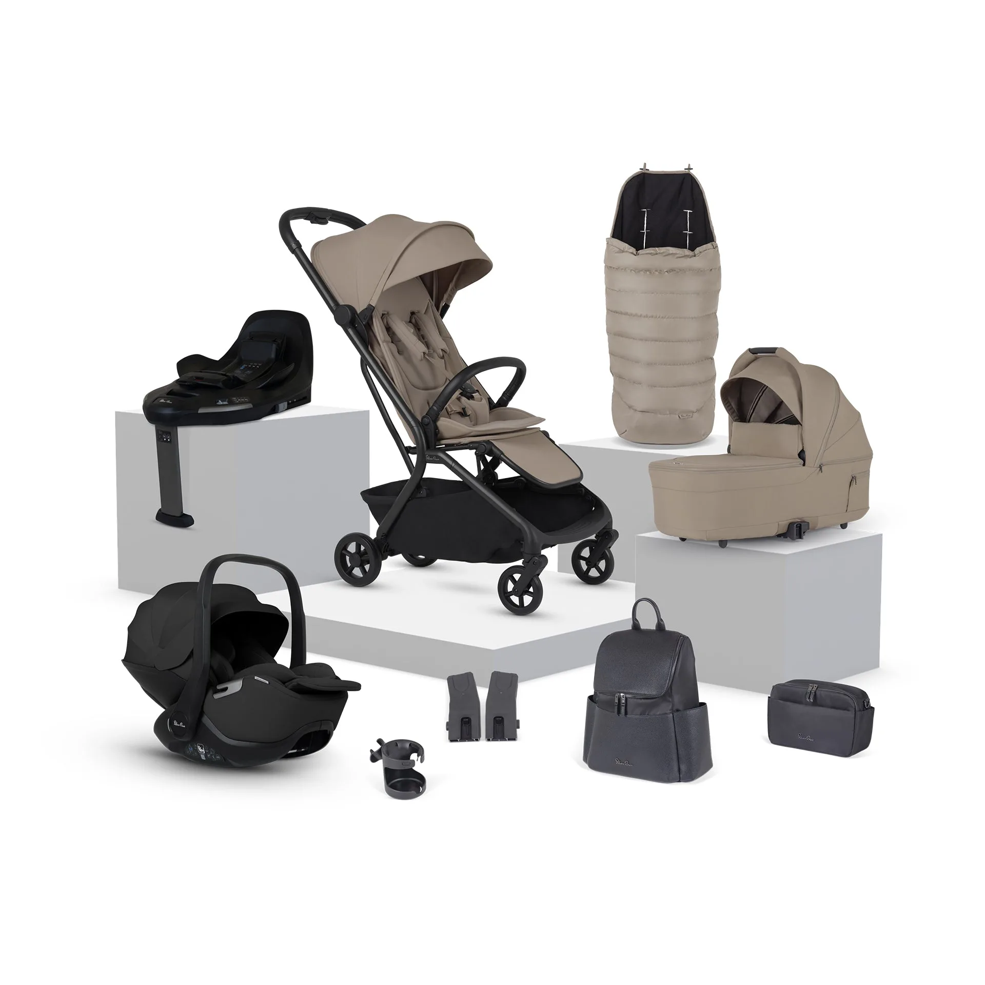Silver Cross Nia Travel System with Glide 360 Plus Car Seat, ISOFIX Base & Accessories - Champagne