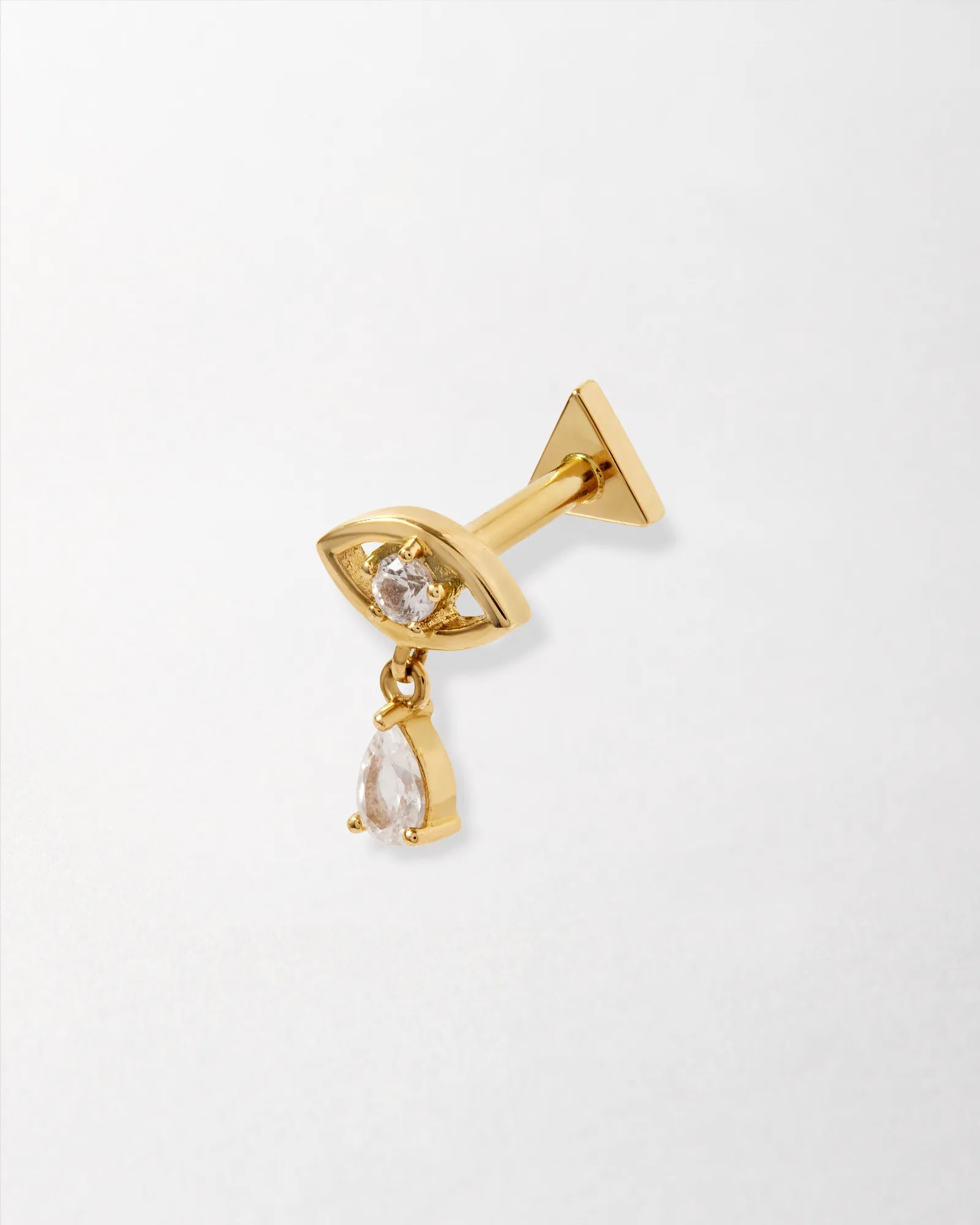 Solid Gold Lab-Grown White Sapphire Evil Eye Piercing Earring