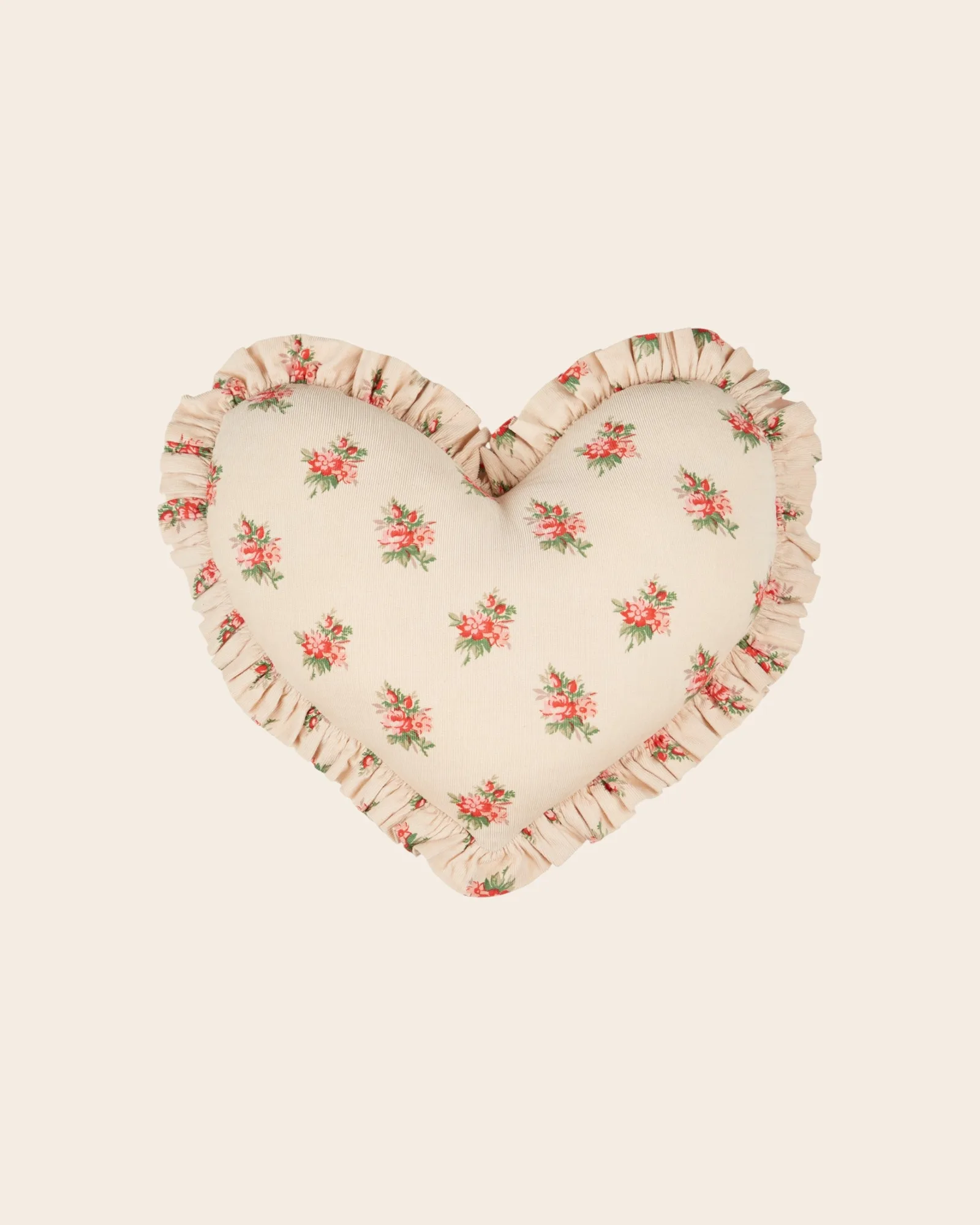 Coussin coeur - Velours fleuri beige