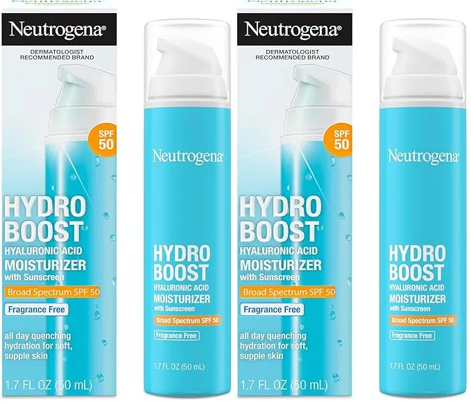 Neutrogena Hydro Boost Hyaluronic Acid Face Moisturizer with Broad Spectrum SPF 50 Sunscreen,Non-Greasy,Fragrance Free Daytime Facial Moisturizer to Hydrate & Soothe Dry Skin,1.7 fl. oz,(Pack of 2)