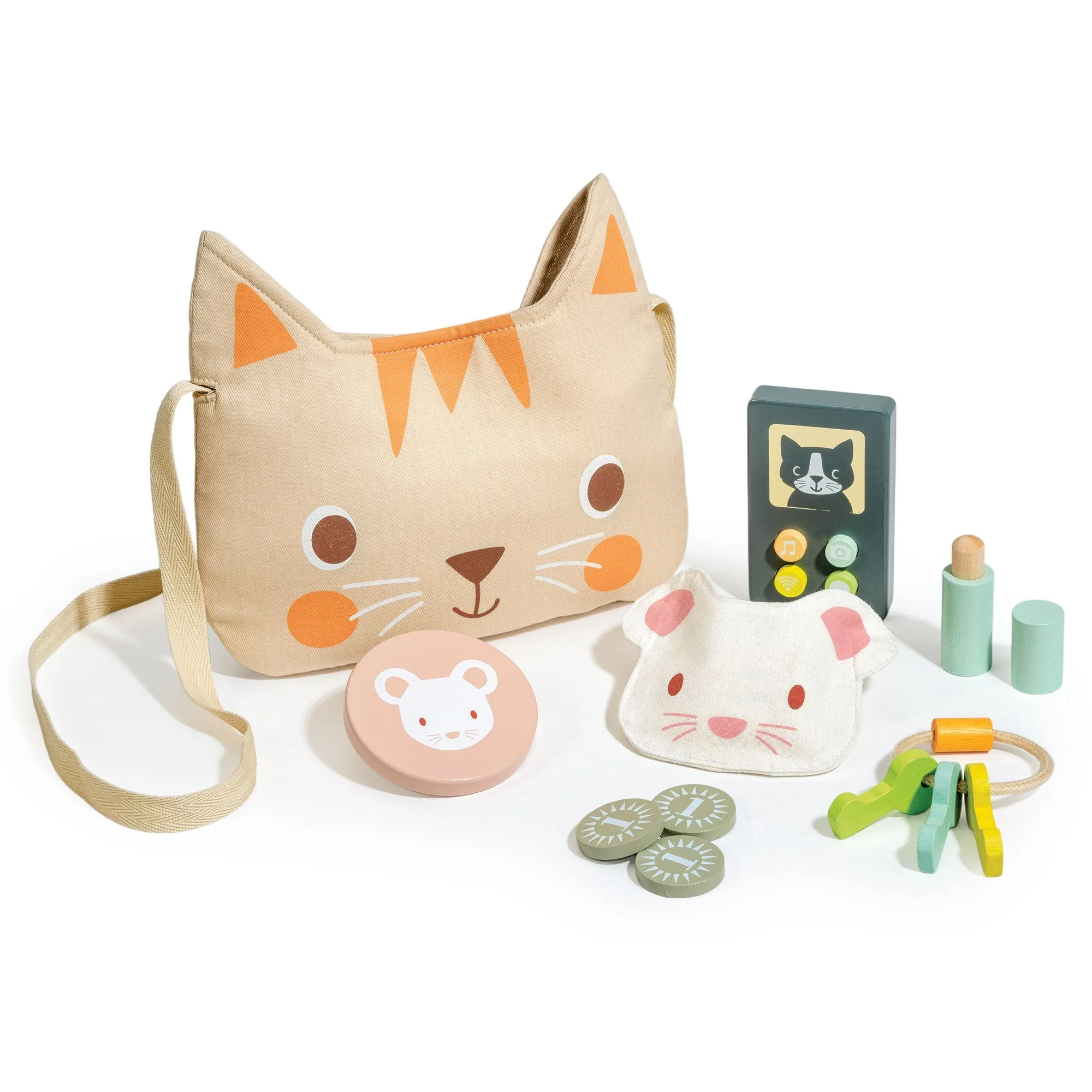 Set de juego de bolso de gatito de madera