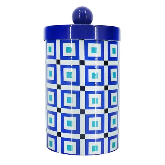 Jonathan Adler x Michaels 블루 & 화이트 스퀘어 패턴 테이블탑 메탈 컨테이너
