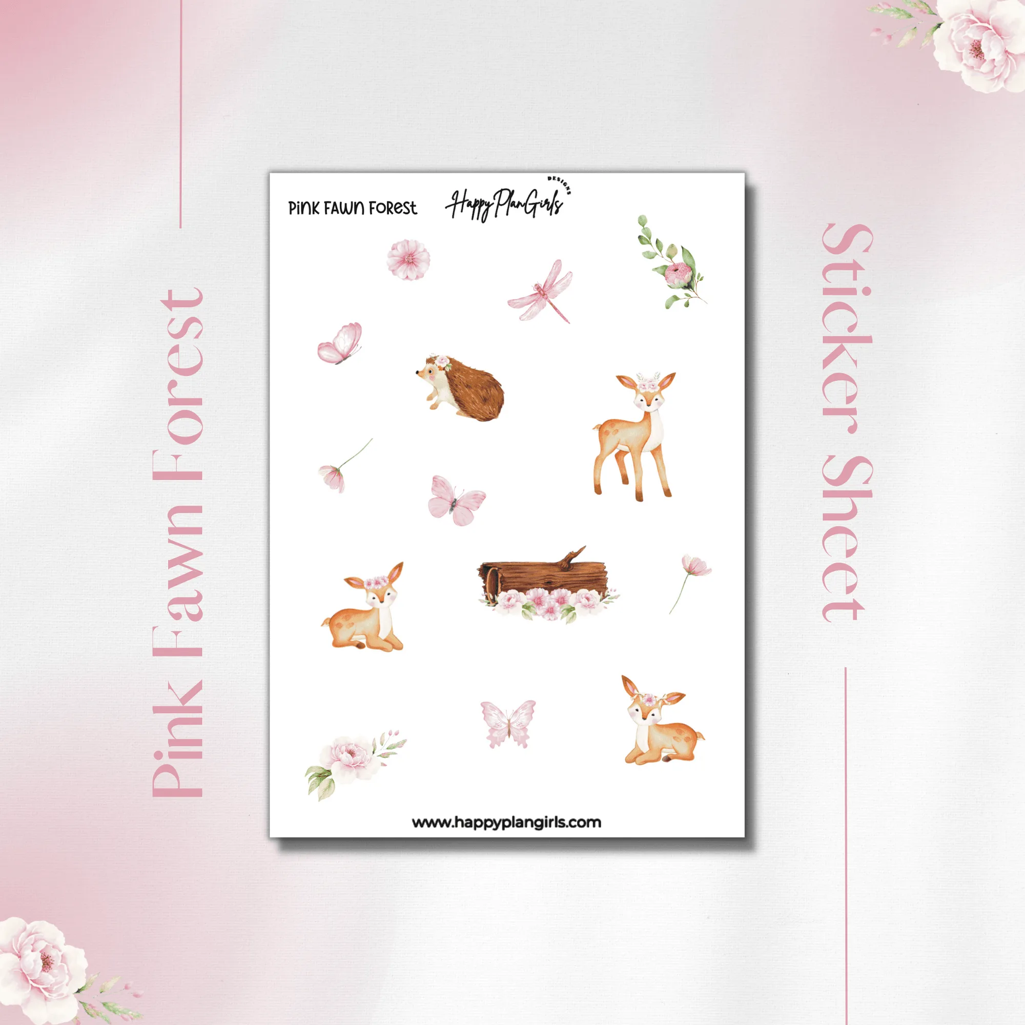 Foglio adesivi foresta di cerbiatto rosa