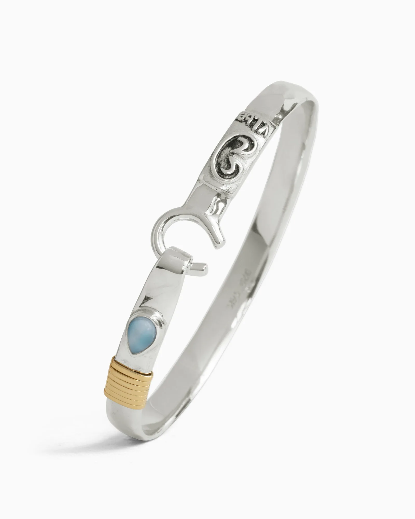 Bracciale The Hook con larimar a goccia, 6 mm
