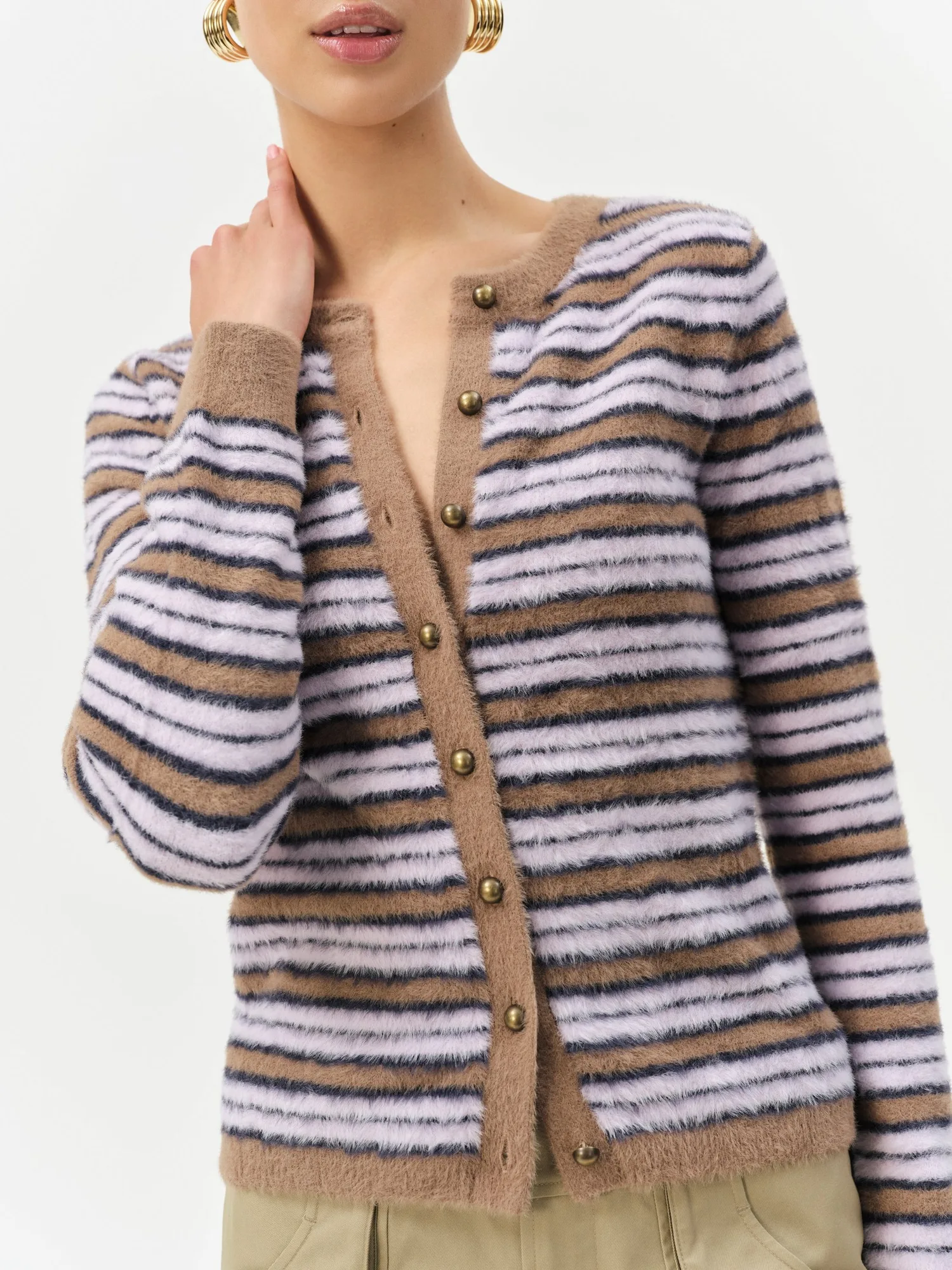 Nora Stribet Cardigan — Blå
